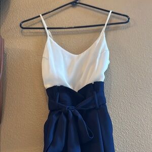 Leith White and Navy Dress with Bow Accent